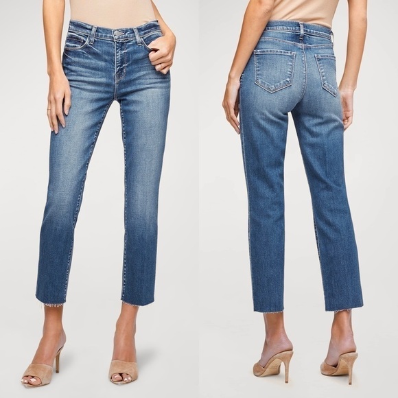 NWT L'AGENCE Straight Leg Distressed Denim Ankle Crop Raw Fray Hem Slim Jeans 25 - Picture 3 of 9
